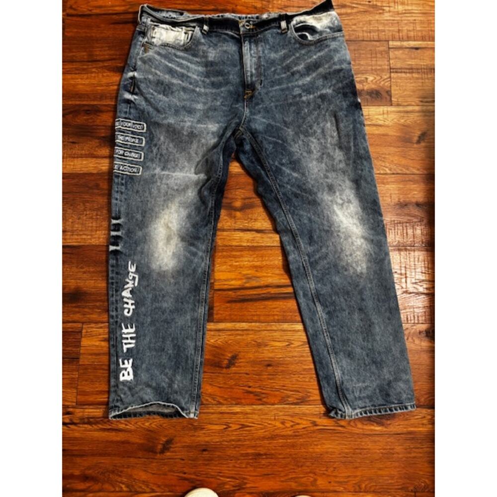 Sean John‎ 42x32 Tapered Jeans Distressed Graphic Denim Be The Change Streetwear